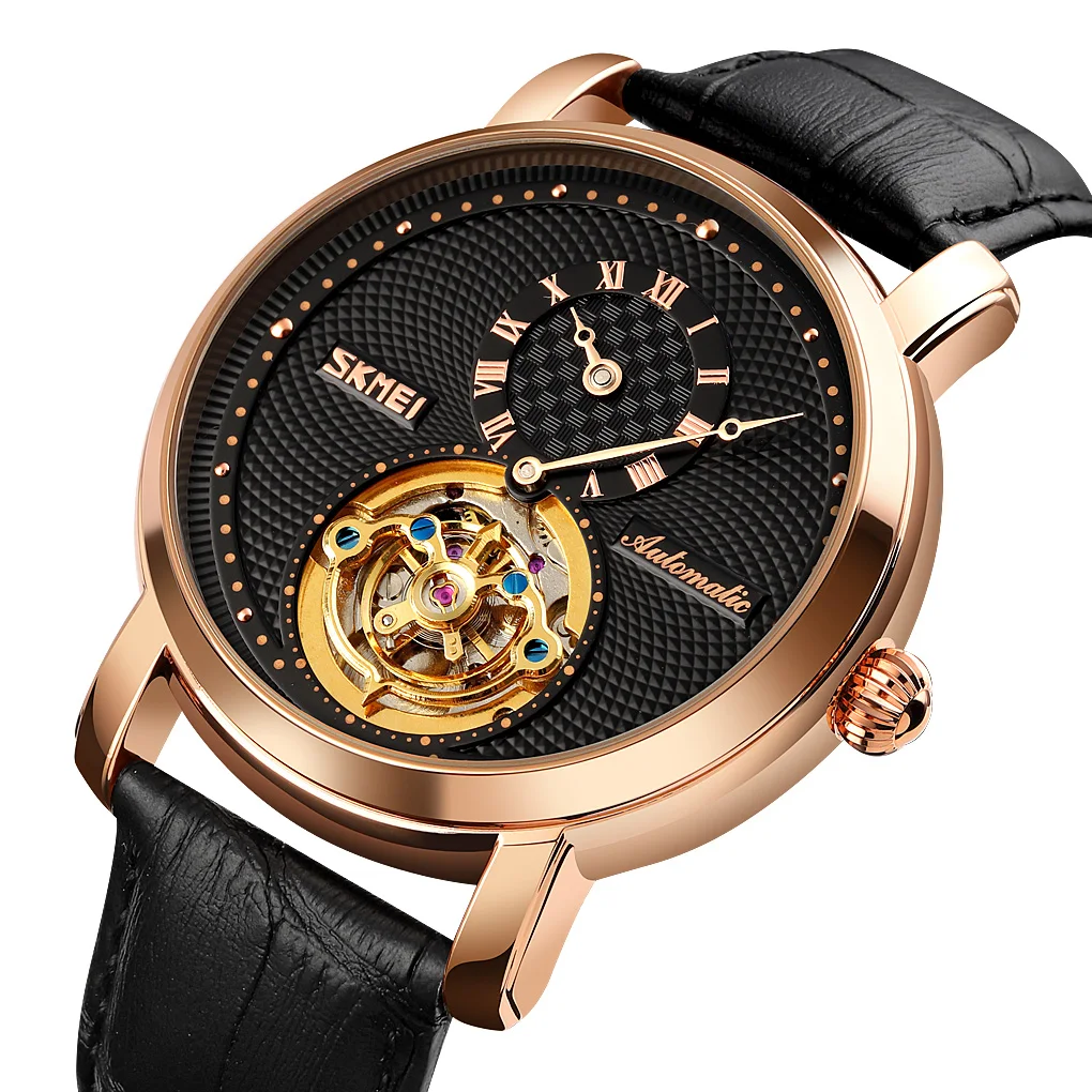 

SKMEI 9240 Watch Automatic Men Watches Leather Band Mechanical Watch OEM, 5 colors