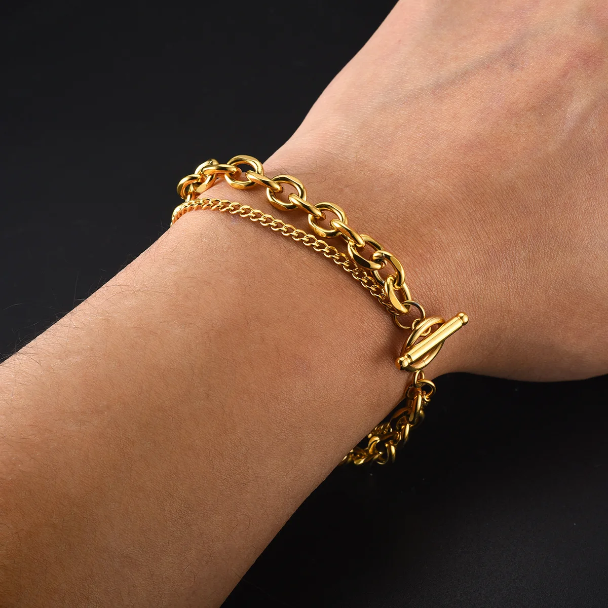 

2022 Cross-border for New Creative Simple Gold plated Stainless steel Double Bangle OT clasp Type bracelet