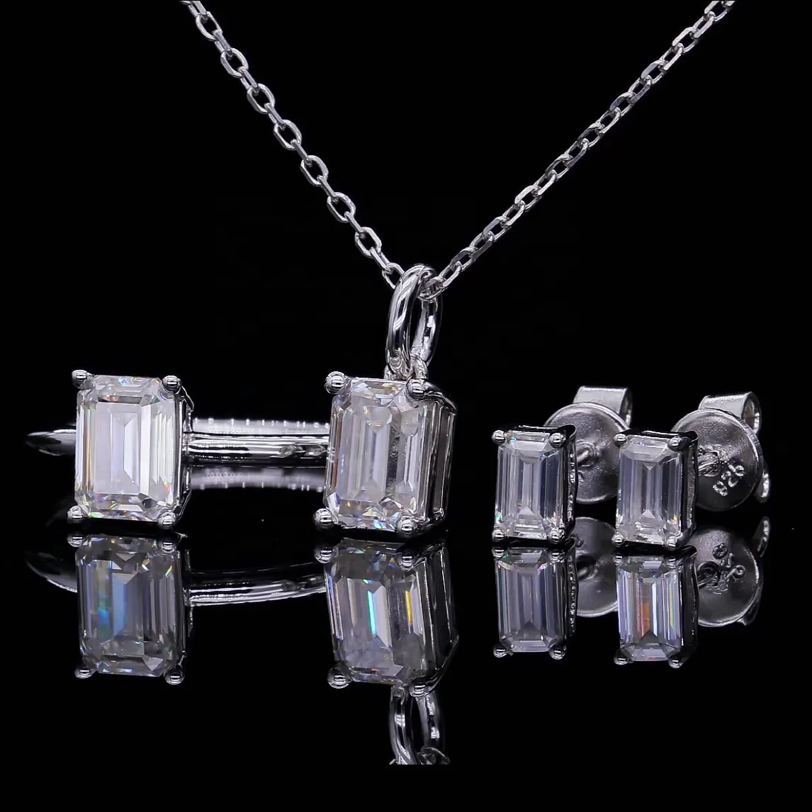 

Abiding Jewelry Wholesale Baguette Cut Moissanite Stone Custom 925 Sterling Silver Jewelry Set