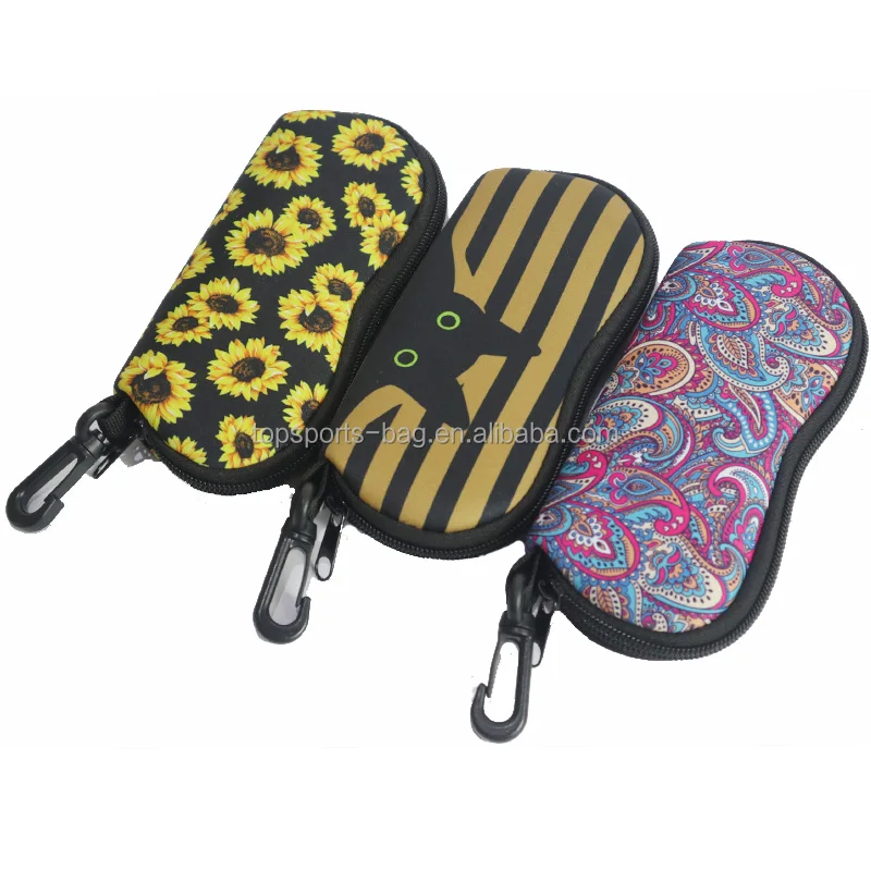 

Colorful Printing Soft Travel Neoprene Zipper Glasses Bags with Clip