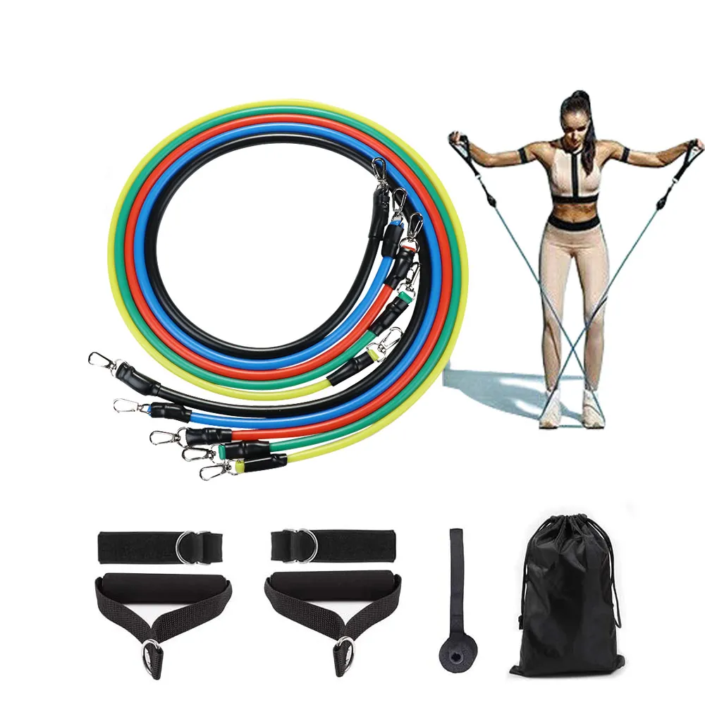 

Customized Logo Bandas de resistencia Elastic Latex Tube 11 pcs Resistance Bands Set For Gym Fitness Exercise Equipment