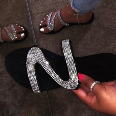
Explosion style sandals female snake-shaped rhinestone ladies flat slippers 