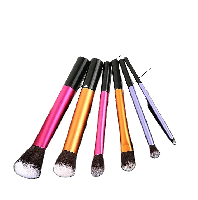 

HZM 6PCS Custom Label Mini Essential Travel Kabuki Makeup Brush set Rainbow Colorful Handle Luxury Beauty Cosmetics Brushes Kit