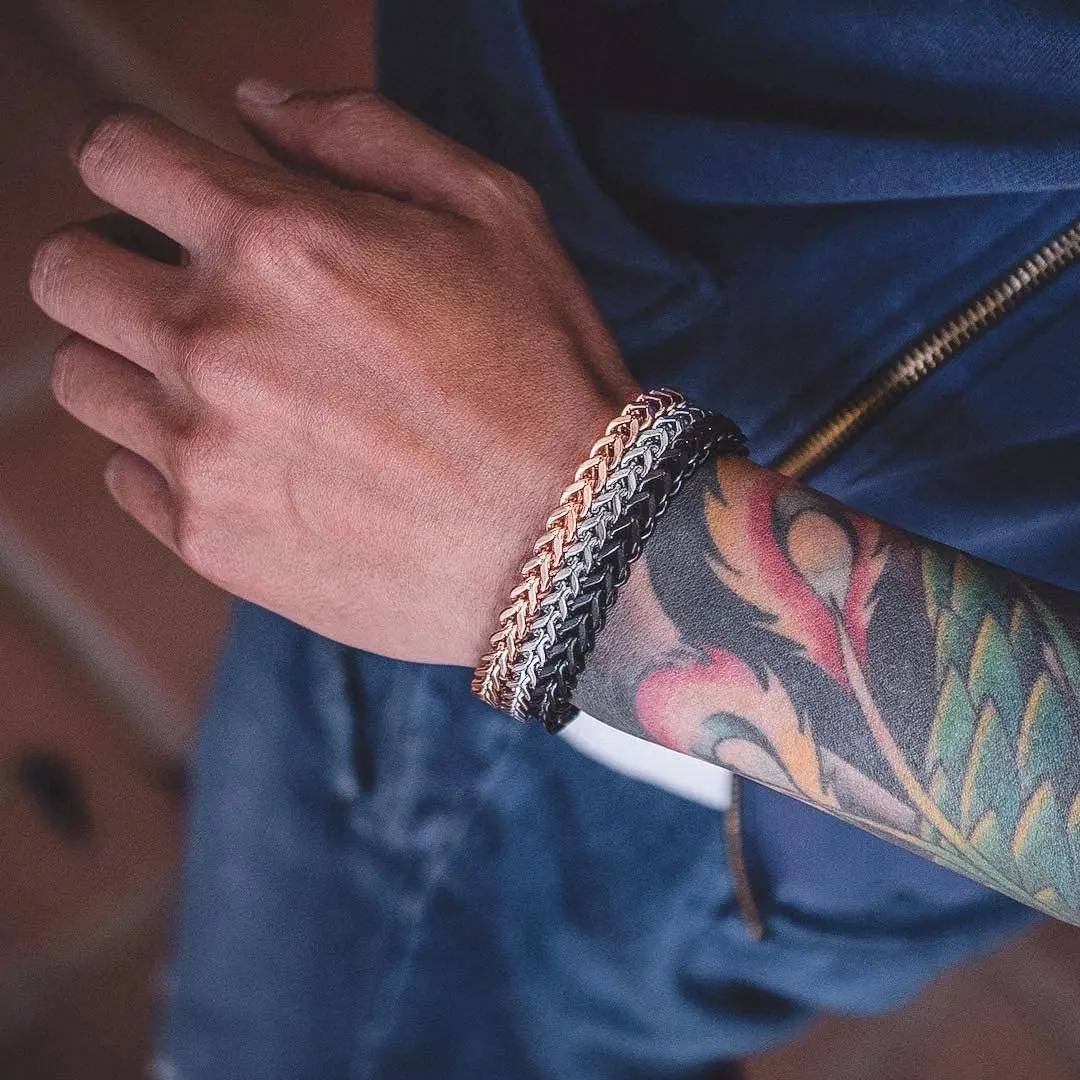 

Fashion Good Quality Stainless Steel Franco Curb Link Foxtail Chain Bracelet for Men Women, Siver,gold, black