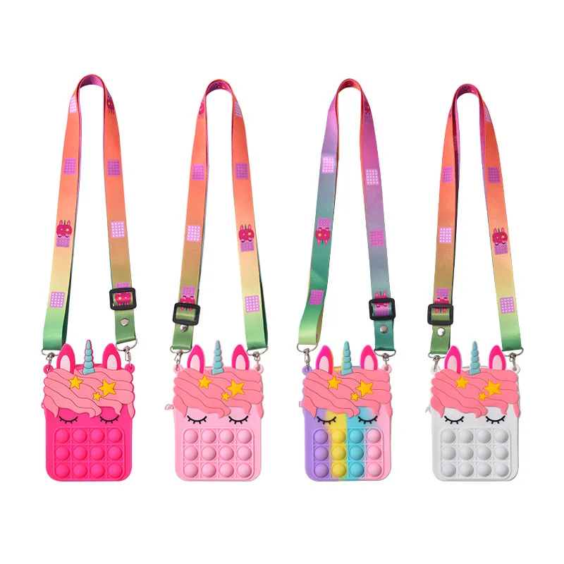 

Fashion Cartoon Mini Kids Fidget Cute Chain Silicone Pop It Purse Bag, Customized color