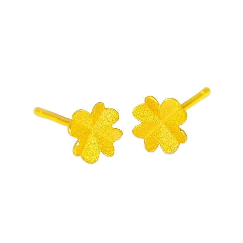 

Certified Gold Stud Earrings Pure Gold 999 Four-Leaf Clover Stud Earrings 5G Pure Gold Female 2021 Trend