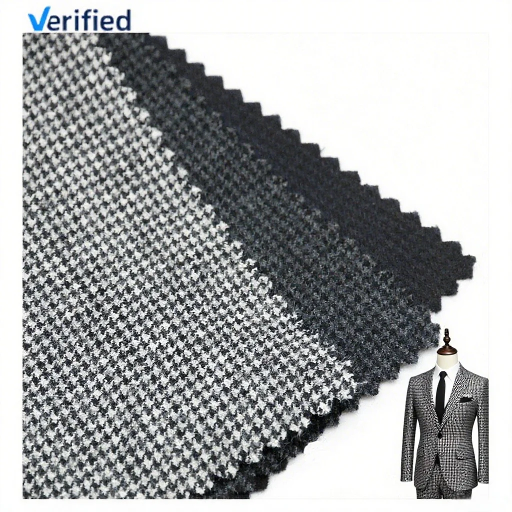 Hot Selling Worsted 100% Merino Wool Suiting Fabric Italian Suit Fabric for Men's Suits Fall and Winter Houndstooth