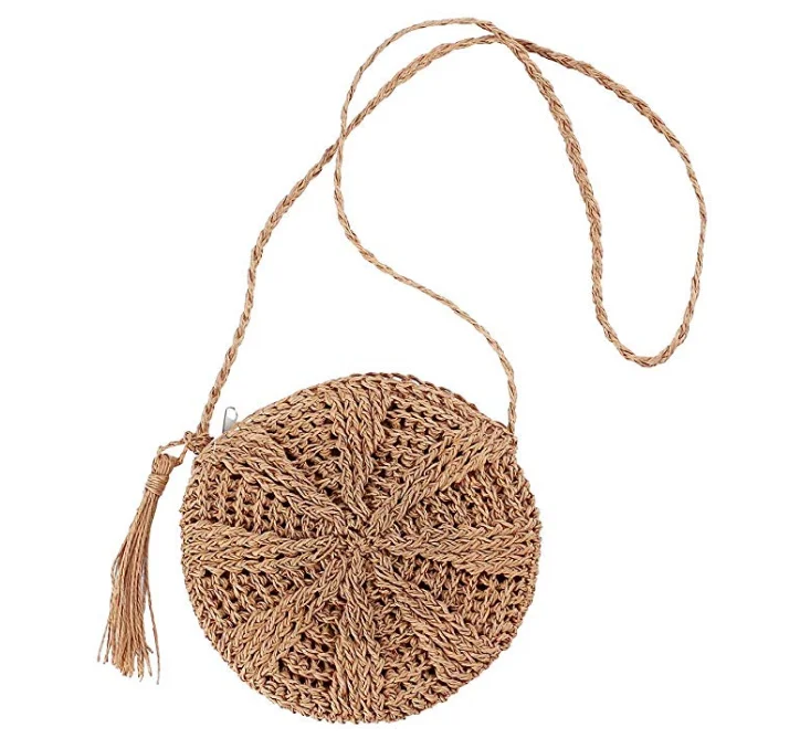 

Women's Straw Bag Crossbody Handwoven Summer Beach Top Zip Shoulder Wallet with Tassel