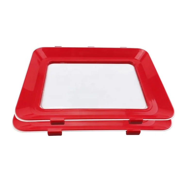 

Eco Reusable Creative stock Stackable Kicthen Refrigerator food vacuum fresh keeping tray plastic Food Preservation Tray