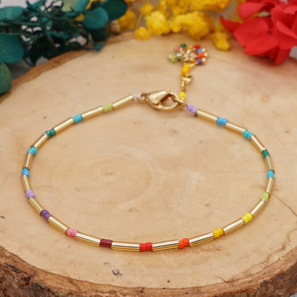 

Go2boho Rainbow Bracelets For Women Jewelry Japanese Miyuki Beaded Jewellery Bohemian Colorful Elastic Pulsera Charm Bracelet