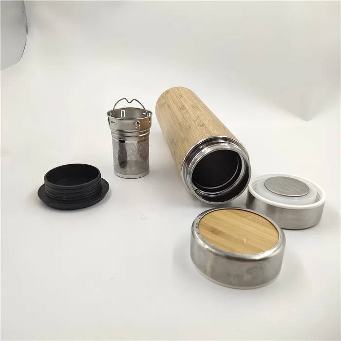 

500ml Double Wall Vacuum Insulated Stainless Steel Bamboo Tumbler Mugs With Screw Bottom