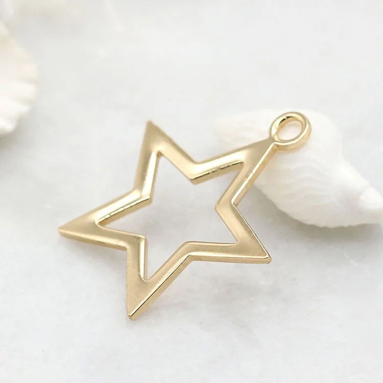 

JS1487 Popular 14K Real Gold Plated Hollow Pentagram Star Charm Pendants