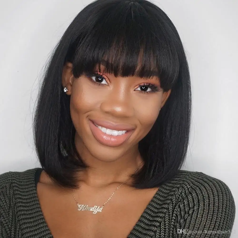 

Lace Front Short Bob Wig Human Hair Wigs Straight Wig With Bangs For Black Women Fringe Joywigs 130 Remy