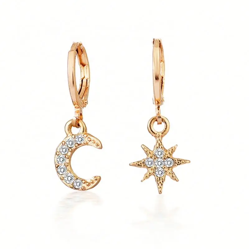 

Women's Stars Moon Pendant Earrings Personalized Asymmetric Diamond Earrings, Picture