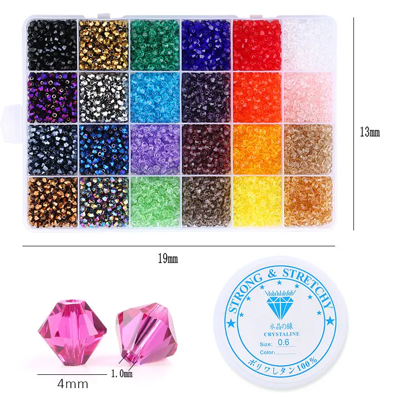 

Wholesales 4800pcs/box Bicone Glass Beads Sets Glass Bead 4mm Crystal in Bulk for Jewelry Making DIY Bracelet Necklace, 24 colors