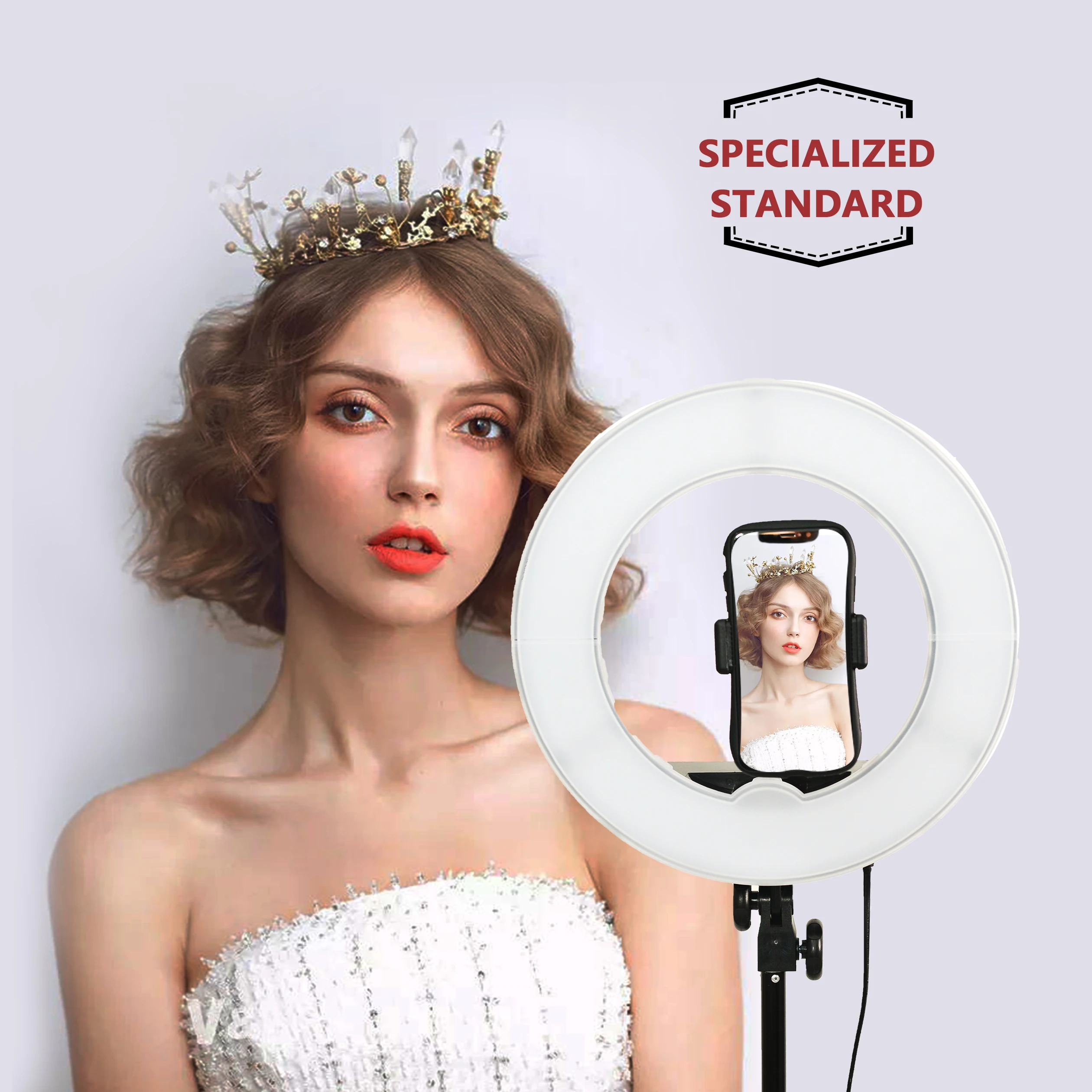 

12 Inch Dimmable LED Photography Ring Light Lamp With Adjustable Tripods Selfie Stick Ring Fill Light, Black