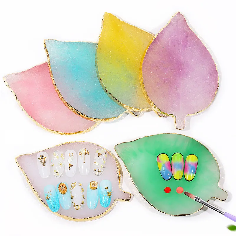 

1Pcs Leaf Design Practice Display Nail Palette Natural Resin Gel Polish Color Board Stand Nail Art Tools, Yellow/blue/green/pink/purple/white