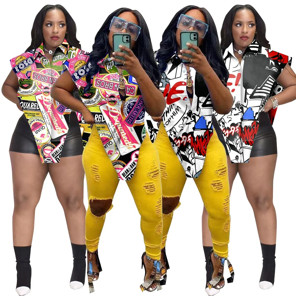 

LW - L9153 new arrival summer women sexy tops and blouses printing turtleneck plus size women tops for women 2021