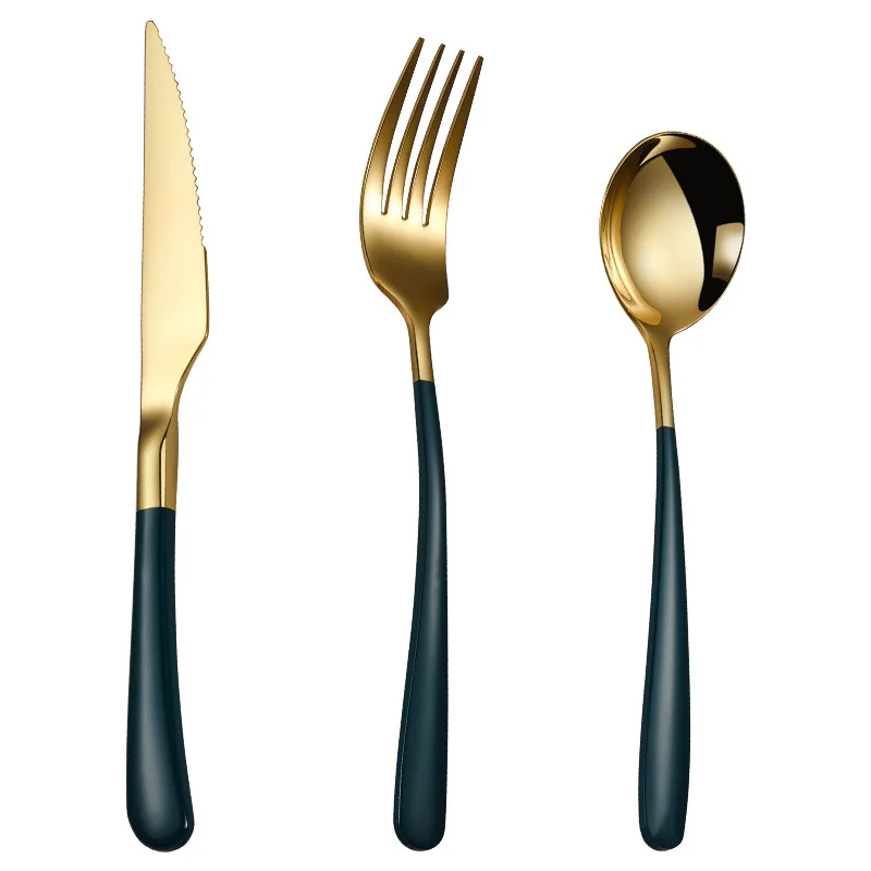 

Luxury 18/10 stainless steel flatware gold plated flatware cutlery set, As pictures