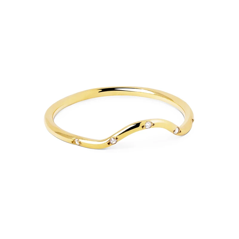 

European and American Trend S925 Sterling Silver Wave Inlaid Stone Ring