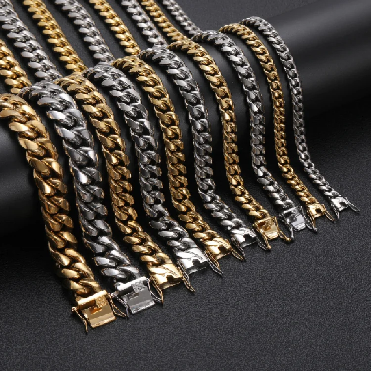 

New design Dainty Stainless Steel Miami Cuban Link Chain 8mm 10mm 12mm 14mm Dog Chain Never Fade Mens Necklace