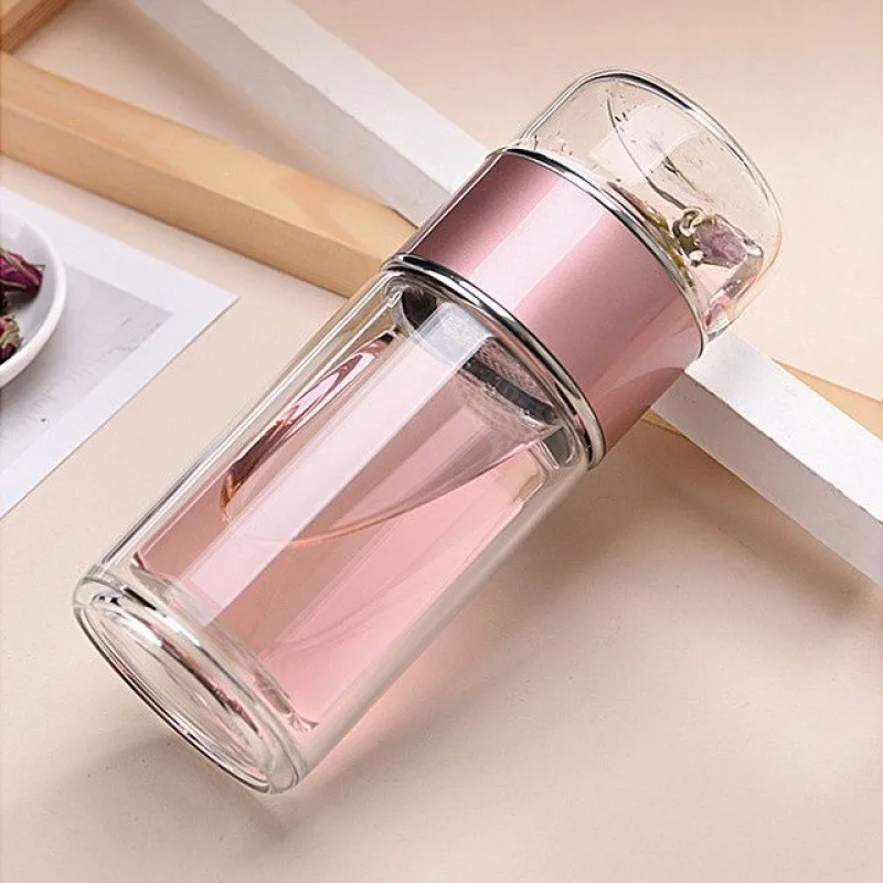 

Popular Valentines Day Gift 2024 Product Custom Logo Double Wall Glass Water Bottle With Tea Infuser Water Separation Tea Bottle