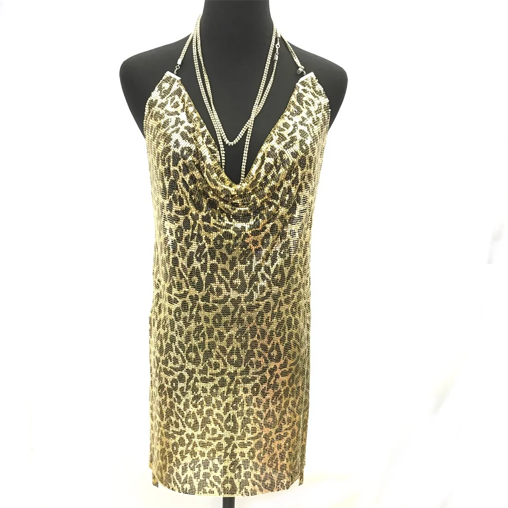

S514 factory supply Body Chain dress Jewelry Party Dress clubwear Sexy Aluminum metal mesh dress, Python pattern