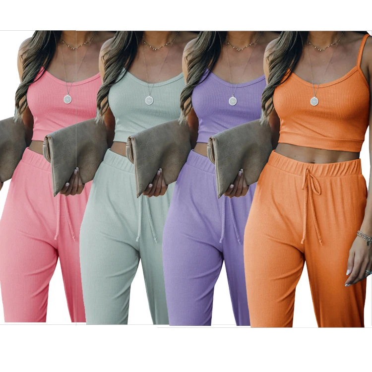 

2021 Summer Casual Plus Size women 2 piece Custom Logo Two Piece Pants Set
