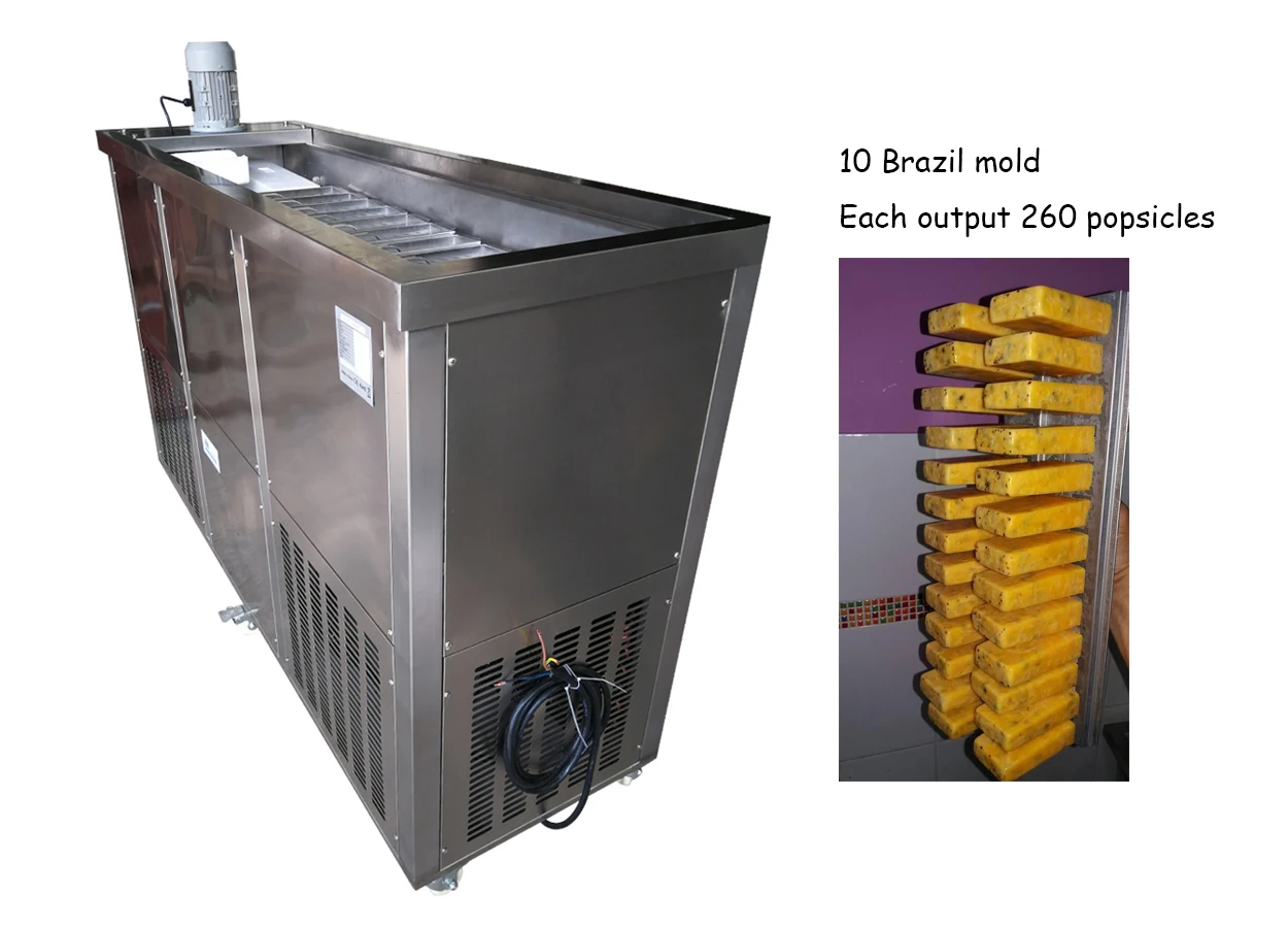 10 Brazil Mold Each Output 260 Popsicle Commercial Ice Pop Lolly Machine