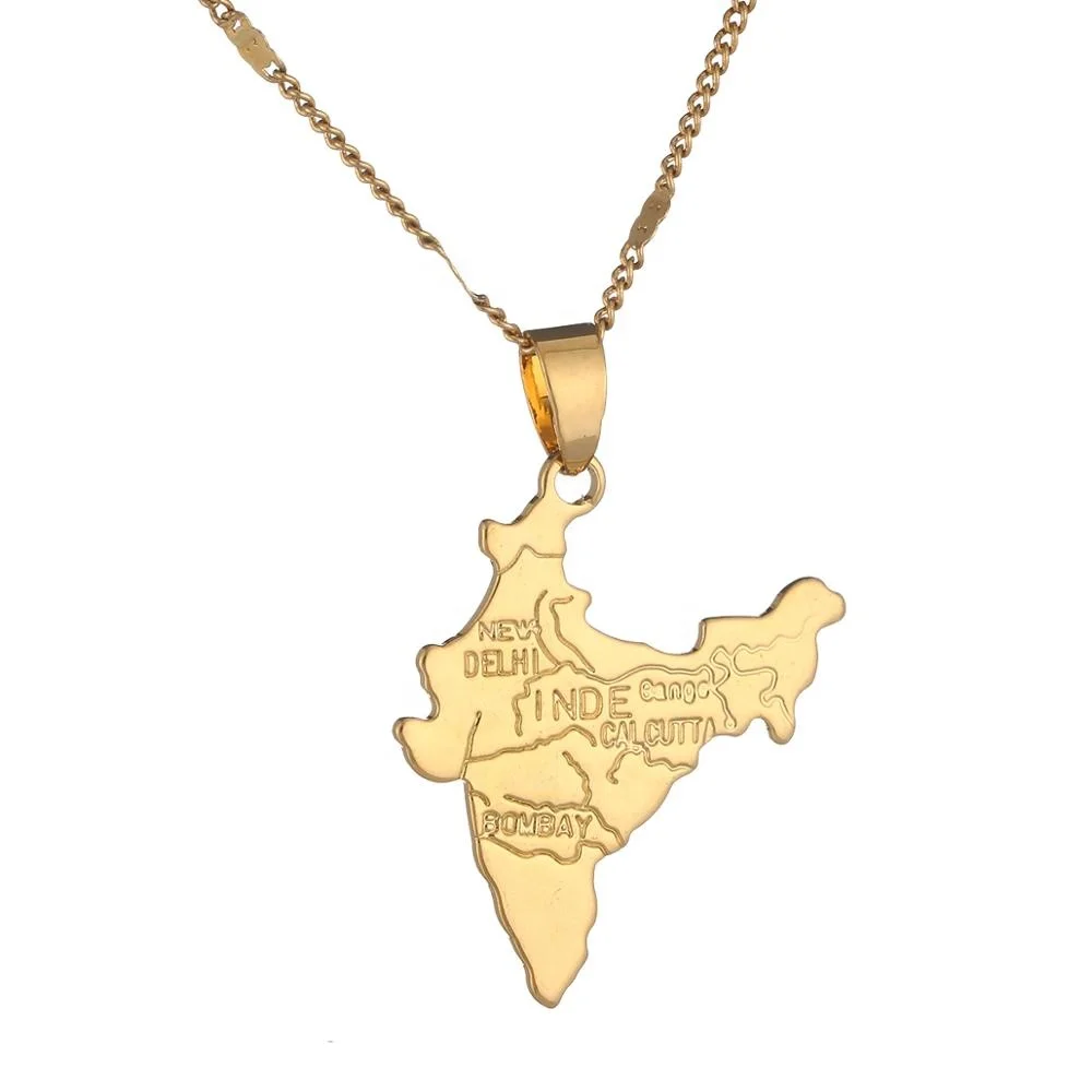

The Republic of India Map Pendant Necklaces for Women Girl Gold Color Indian Charm Jewelry