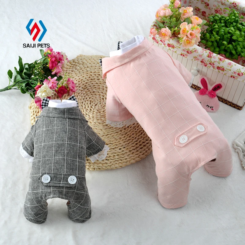 

Saiji wholesale luxury spring summer animal Gentleman outfit cat dog suit wedding dresses clothes and pet apparel, Pink, grey, customized color