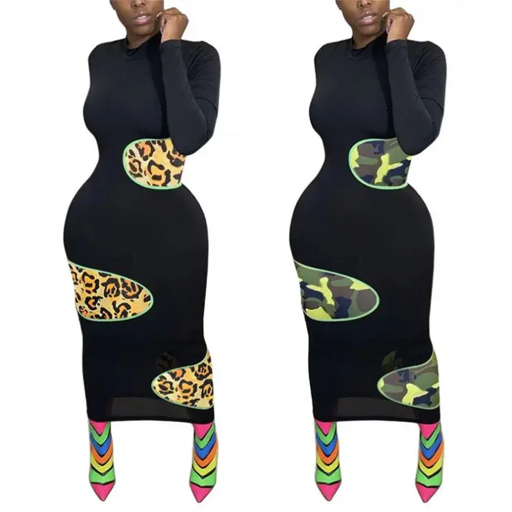 

Newest Design Long Sleeves 2021 Fall Women Clothes Casual Patchwork Zipper Back Long Maxi Women Dresses