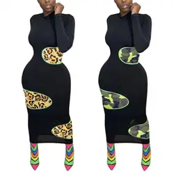 Newest Design Long Sleeves 2021 Fall Women Clothes Casual Patchwork Zipper Back Long Maxi Women Dresses
