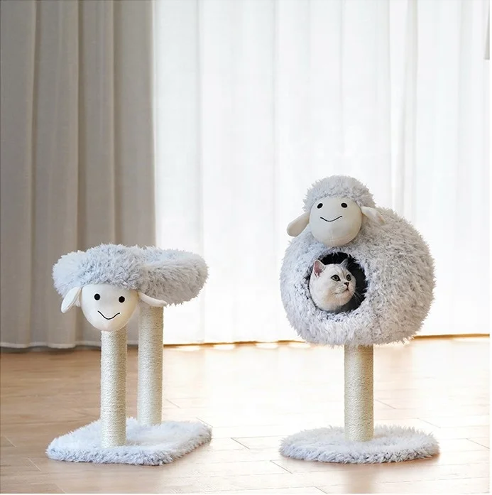 

Pet Cat Furniture Toys Tree House Scratching Post Tower, Light grey