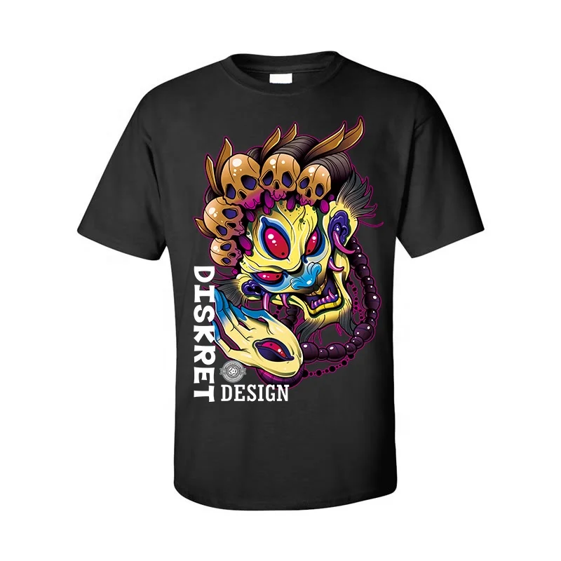 
Dropshipping low MOQ breathable Men T-shirts , Black Custom pattern Print shirts for men 