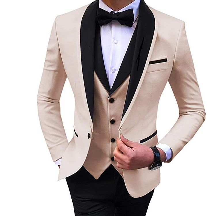 

2022 Men's Suit Solid Prom Formal 3 Pieces Regular Fit Shawl Lapel Tuxedos Wedding Groomsmen (Blazer+Vest+Pants), Customized color