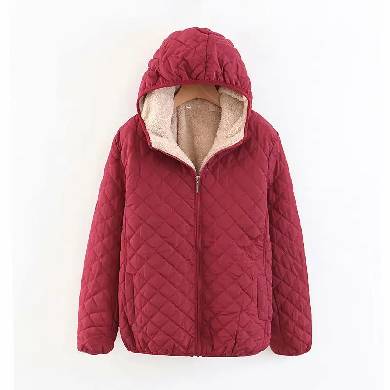 

2023 Winter Women's Plus Size Jackets Fit Plaid Lamb Fleece Hooded thickened Warm Cotton Coat