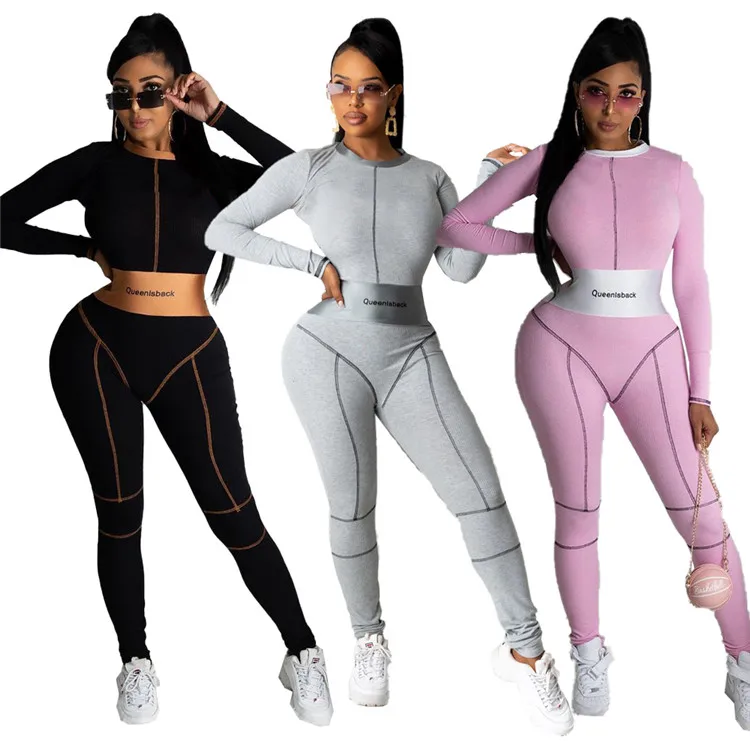 

Yoga Sets Ribbed Jumpsuit Women Bodysuit Letter Print Striped One Piece Overalls Elastic Fitness Sport Outfits, As picture