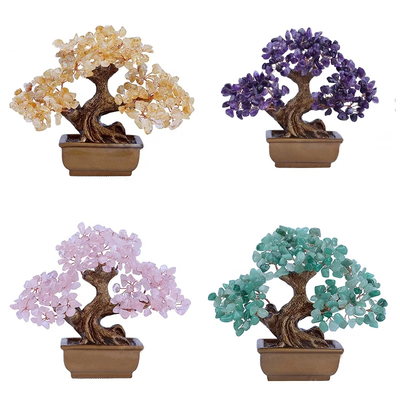 

Wholesale Natural Rose Quartz Lucky Tree Crystal Gravel Fengshui Amethyst Crystal Money Tree For Decoration