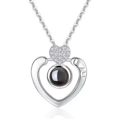 

WSYEAR S925 Sterling Silver Heart Projection Necklace Female Love Memory Pendant Engagement Gift Clavicle Chain Wholesale OEM