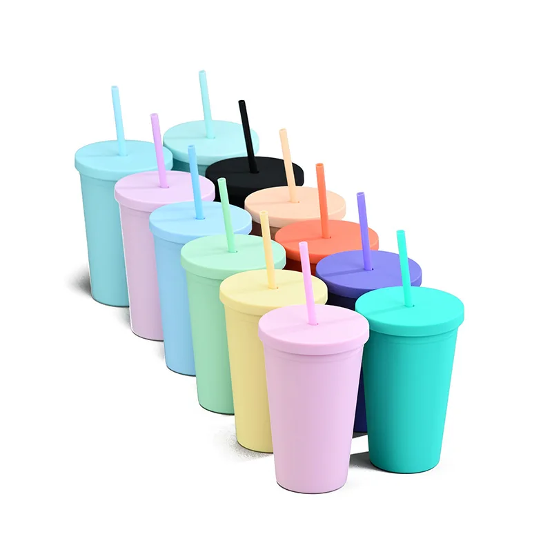 

16oz Colored Acrylic Reusable Cups Double Wall Matte Acrylic Plastic Tumblers Cups in Bulk Tumblers with Lids and Straws, As picture