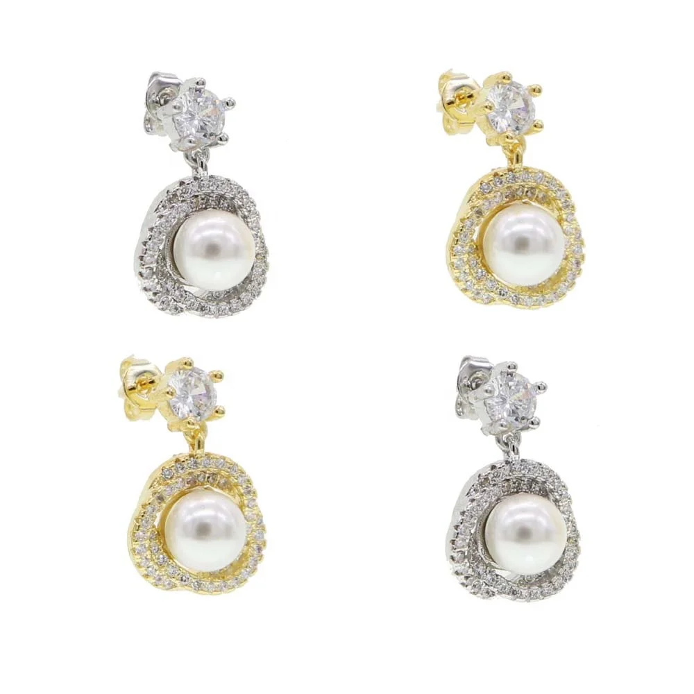 

NEW arrived fresh sea pearl jewelry micro pave cz twist wrap round circle geometric sweet girl dangle earring