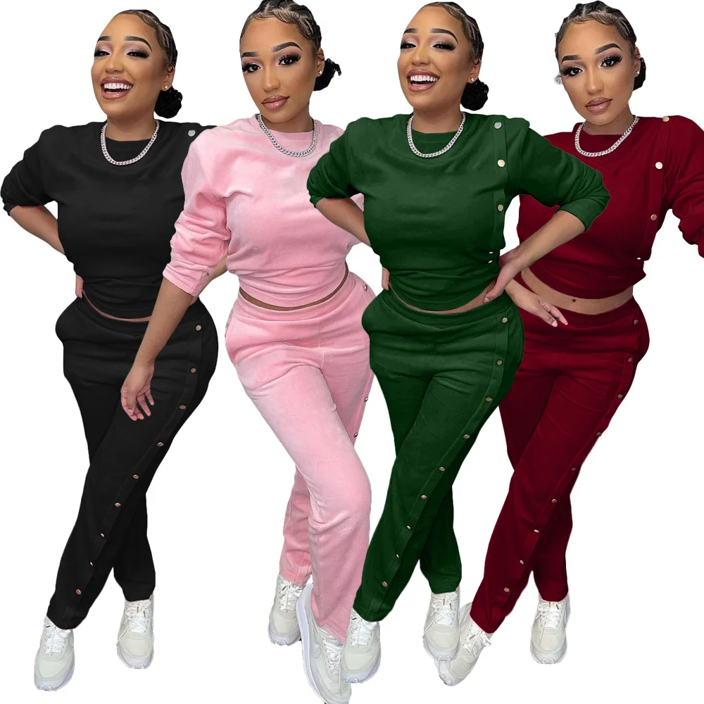 

womans clothing winter outfits two piece pants suits clothes sets solid color velvet winter warm sets