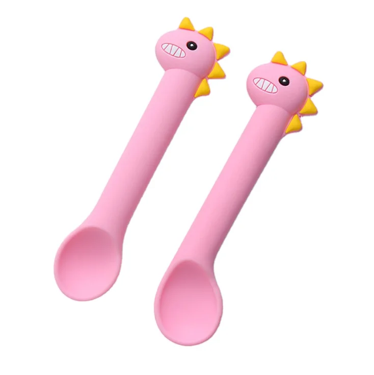 

2021 Hot Sale Reusable Silicone Handle Feeding Cartoon Food Grade Silicone Baby Spoon For Training