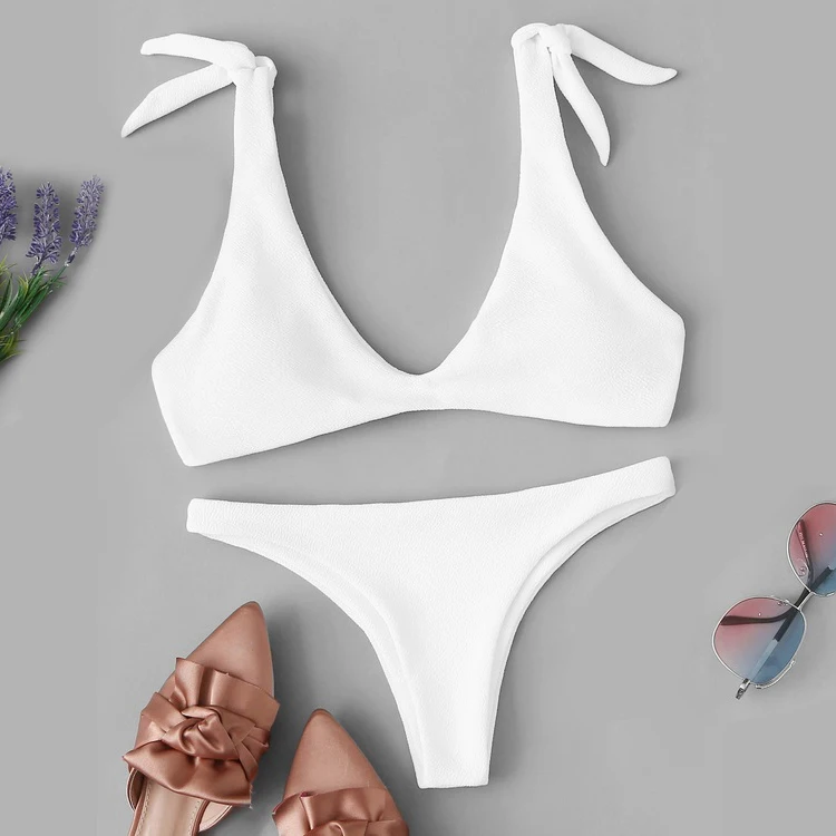 

Crazybuy pure color white bikini two pieces swimsuit sexy swimwear for women