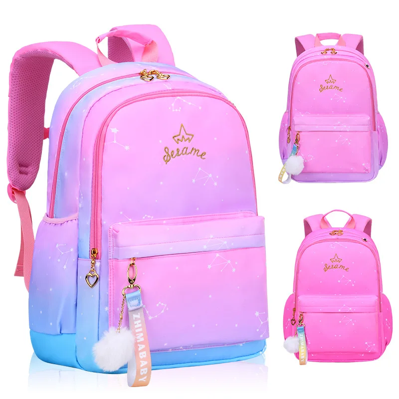 

color blocking Oxford Child Kids constellation Backpacks School bags For Girls, Pink,purple,rose red
