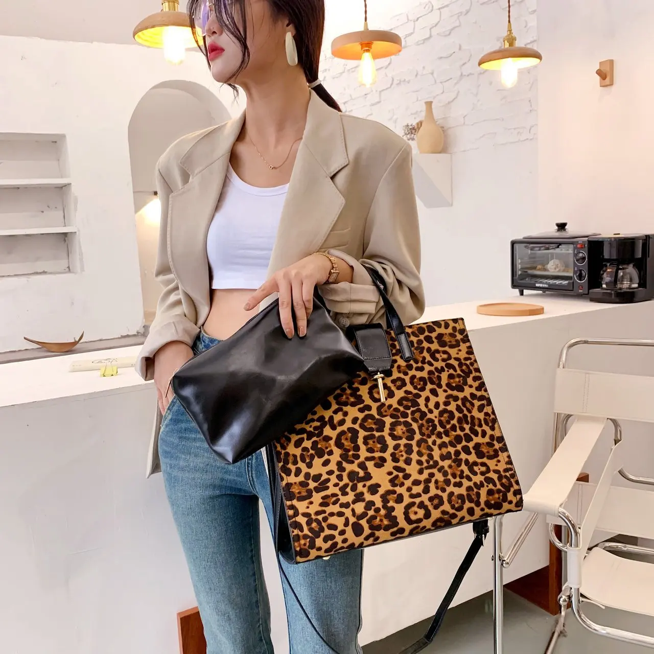 

New Korean Fashion Leopard Print large shoulder crossbody bag for women Chic fashion women tote bags 2020, 3 colors as picture