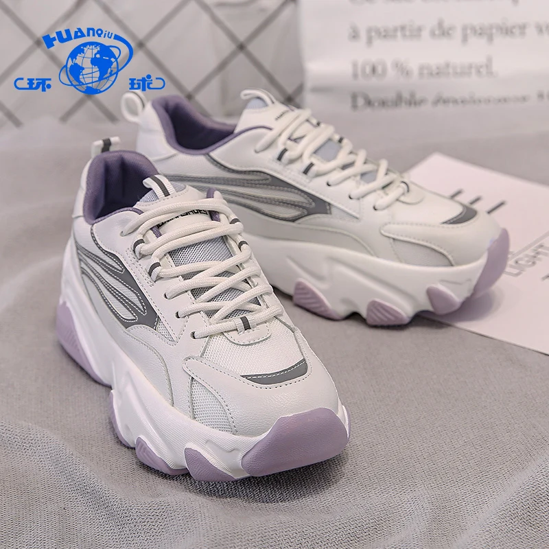 

20H088 HUANQIU China microfiber pu elevator Sneakers for women, White grey/beige green/white purple