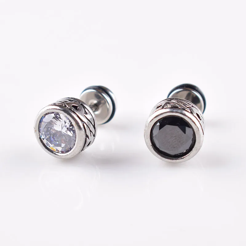 

Punk Gothic Earrings Body Piercing Jewelry Drop Round Zircon Stud Earrings Men's Titanium Steel Earrings