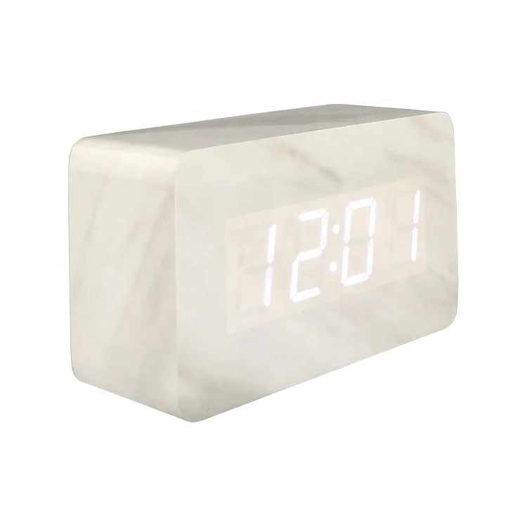 

Marble wood bamboo Digital Led Alarm Clock CE RoHS Standard EC-W002